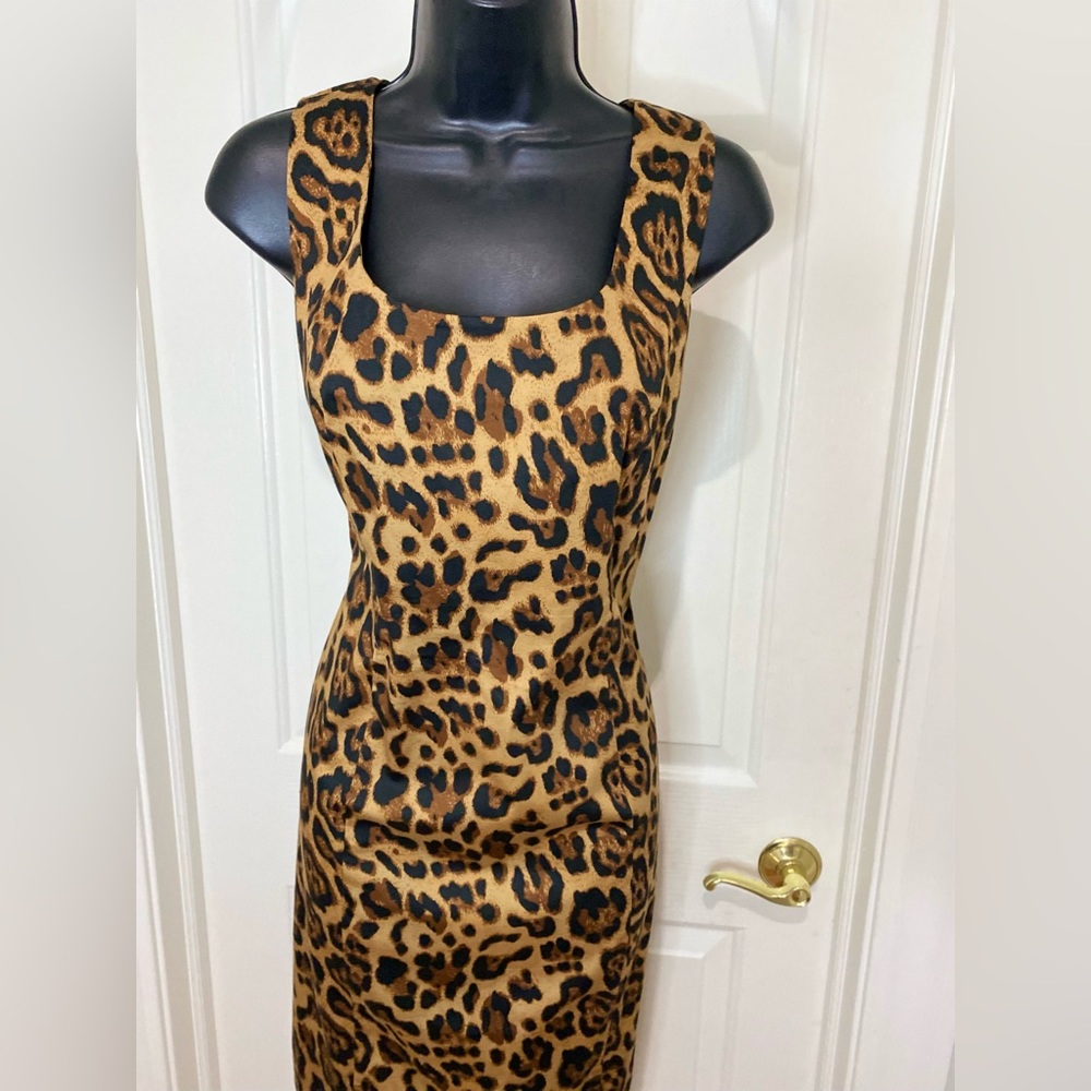 Spiegel Leopard Print Sheath Dress in Brown and Black